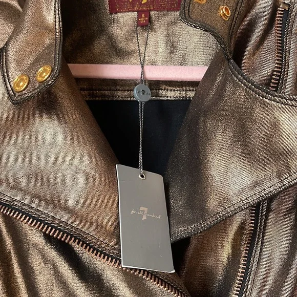 NWT Seven for all Mankind Gold Metallic Jean Motorcycle Jacket - Picture 6 of 9